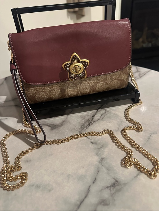 Coach Handbags - Coach Brown Signature Monogram Clutch with Burgundy Trim